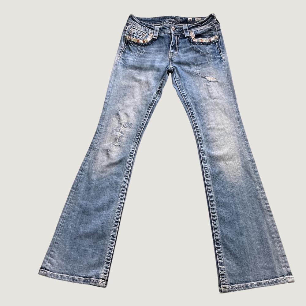 Miss Me MP7291B Mid Rise Bootcut Jeans Medium Wash Embellished Size 28 - Picture 10 of 11